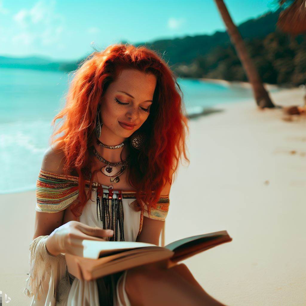 jeune fille lisant sur la plage